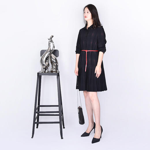 圣三利女装新秋冬季中长款毛呢连衣裙SL121L15 商品图1