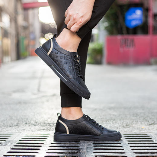 休闲真皮内增高男鞋男士运动增高透气板鞋潮 商品图2