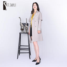 圣三利女装新春秋季中长款纯色毛呢风衣SL121F01
