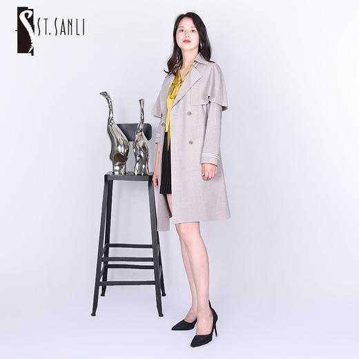 圣三利女装新春秋季中长款纯色毛呢风衣SL121F01 商品图0