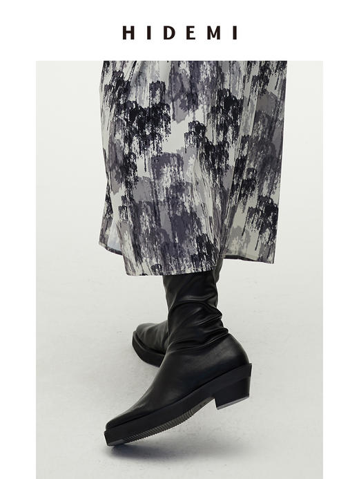 HIDEMI 弹力羊皮女鞋方头厚底过膝靴 商品图6