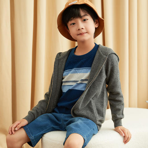 【纯羊绒连帽运动衫】羊绒世家童装21年秋冬100%山羊绒连帽运动针织开衫外套 商品图6