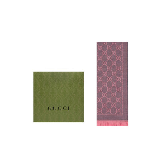 GUCCI/古驰围巾女士经典双G提花流苏边针织羊毛围巾133483 3G200 商品图8