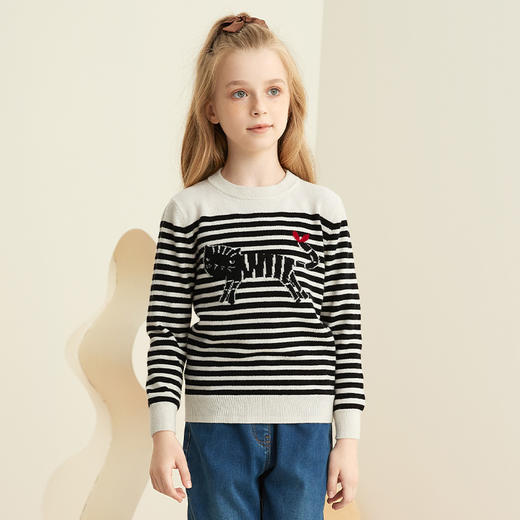 【卡通条纹童装羊绒衫】羊绒世家21年秋冬儿童羊绒衫时尚条纹内搭针织保暖毛衣 商品图4