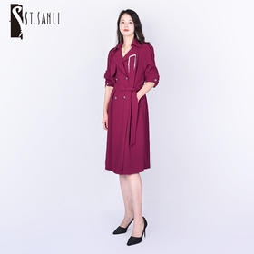 圣三利女装春秋季中长款纯色风衣SL121F06