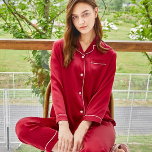 3楼 美标枣红色重磅桑蚕丝纯色长袖家居服婚庆 220326【婚礼纪】 商品图3