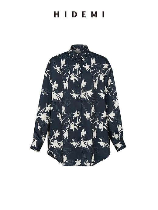 HIDEMI 艺术感手绘蓝白缎面印花自在套装 衬衫/长裤 商品图7