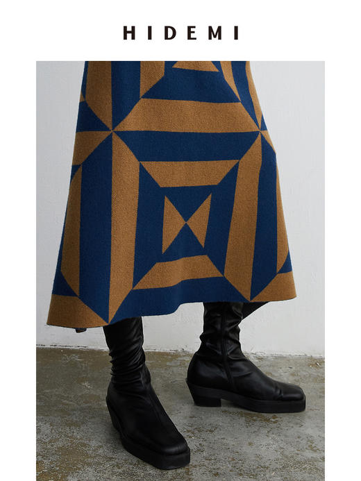 HIDEMI 弹力羊皮女鞋方头厚底过膝靴 商品图4