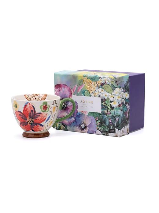 JOYYE彩绘陶瓷杯子女马克杯大容量燕麦杯麦片杯早餐杯咖啡杯450ml 商品图4