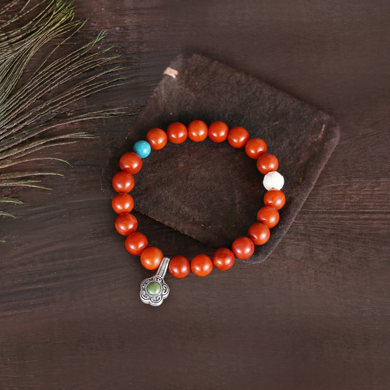 醍醐 8mm瓦西南红配猛犸莲花珠 女款时尚礼物单圈手串