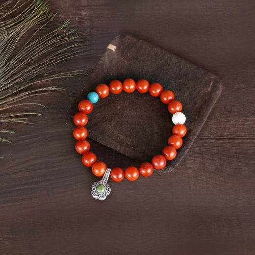 醍醐 8mm瓦西南红配猛犸莲花珠 女款时尚礼物单圈手串 商品图0