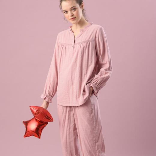 3楼 美标豆沙红双层棉纱女士可爱减龄舒适家居服83749 商品图3
