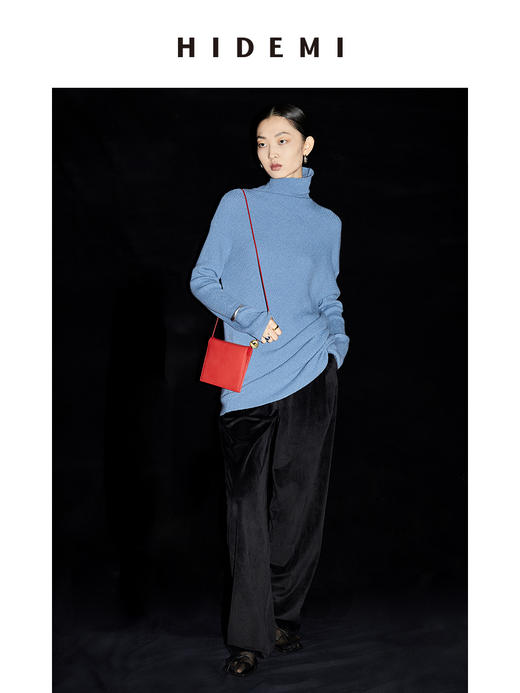 HIDEMI 美利奴羊毛雾霾蓝不对称设计感毛衣 商品图2