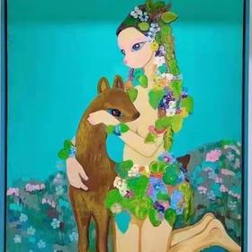 泉水边的鹿公主-画芯