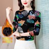 半高领网纱打底衫时尚印花弹力上衣 MZ115749 商品缩略图1