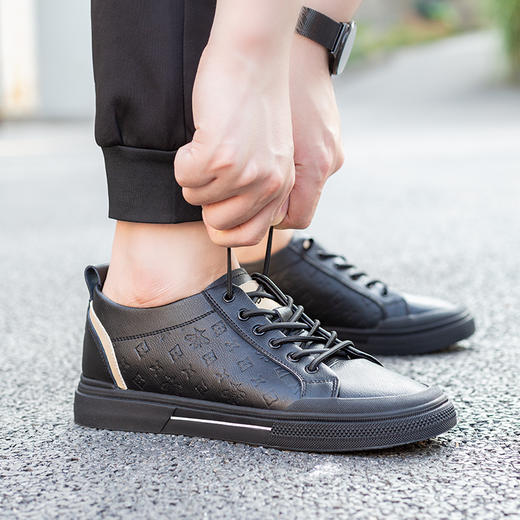 休闲真皮内增高男鞋男士运动增高透气板鞋潮 商品图1