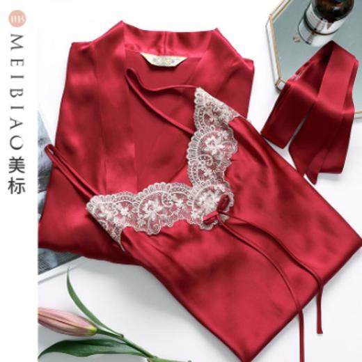 3楼 美标婚庆重磅桑蚕丝蕾丝睡裙+睡袍 睡衣 210183【婚礼纪】 商品图3