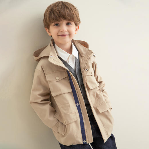 【加厚防风风衣】男童风衣外套秋装2021秋冬新款洋气中大童连帽外套 商品图2