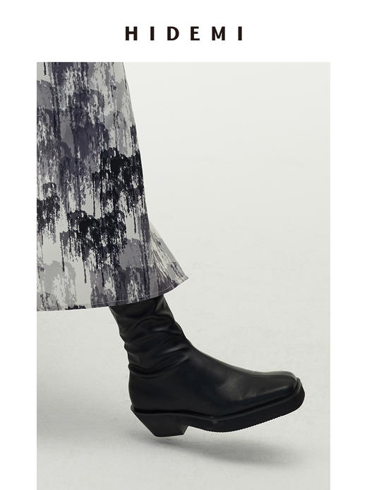 HIDEMI 弹力羊皮女鞋方头厚底过膝靴 商品图7