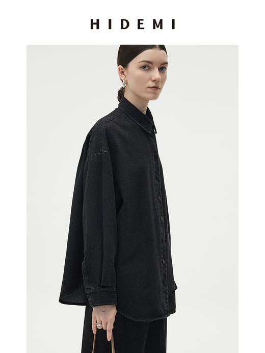 HIDEMI 炭黑色水洗厚牛仔套装 衬衫/半身裙 商品图2