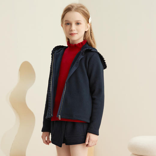 【连帽短绒外套】2021秋冬女童连帽外套女宝儿童开衫上衣中大童洋气连帽 商品图3