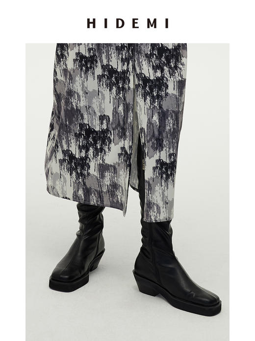 HIDEMI 弹力羊皮女鞋方头厚底过膝靴 商品图5