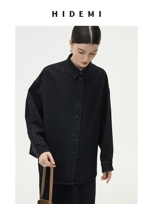 HIDEMI 炭黑色水洗厚牛仔套装 衬衫/半身裙 商品图3