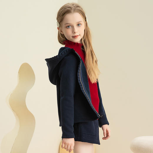 【连帽短绒外套】2021秋冬女童连帽外套女宝儿童开衫上衣中大童洋气连帽 商品图4