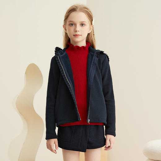 【连帽短绒外套】2021秋冬女童连帽外套女宝儿童开衫上衣中大童洋气连帽 商品图2