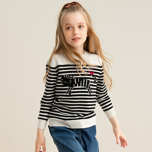 【卡通条纹童装羊绒衫】羊绒世家21年秋冬儿童羊绒衫时尚条纹内搭针织保暖毛衣 商品图2