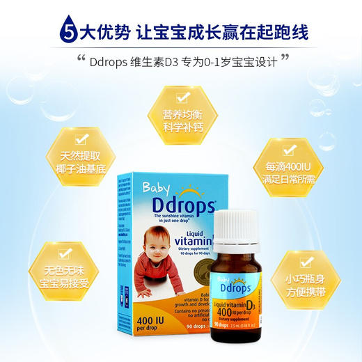 【保税仓】美国BabyDdrops维生素D3宝宝补钙滴剂90滴2.5ml 商品图3