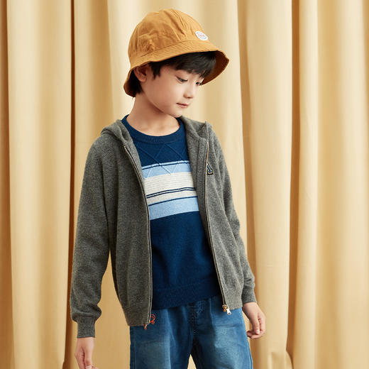 【纯羊绒连帽运动衫】羊绒世家童装21年秋冬100%山羊绒连帽运动针织开衫外套 商品图2