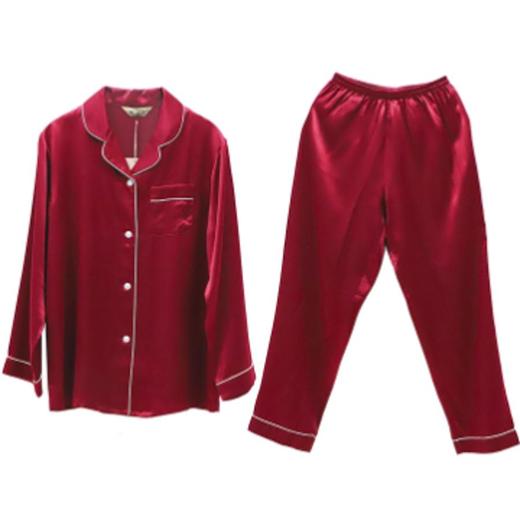 3楼 美标枣红色重磅桑蚕丝纯色长袖家居服婚庆 220326【婚礼纪】 商品图1