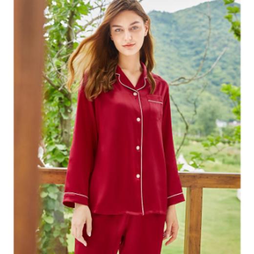 3楼 美标枣红色重磅桑蚕丝纯色长袖家居服婚庆 220326【婚礼纪】 商品图4