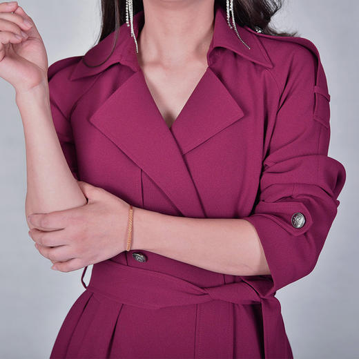 圣三利女装春秋季中长款纯色风衣SL121F06 商品图3