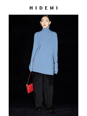 HIDEMI 美利奴羊毛雾霾蓝不对称设计感毛衣