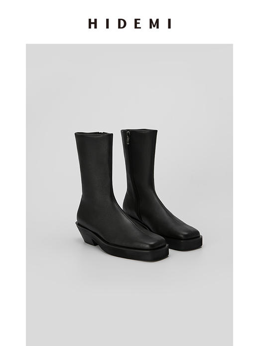 HIDEMI 弹力羊皮女鞋方头厚底踝靴短靴 商品图0