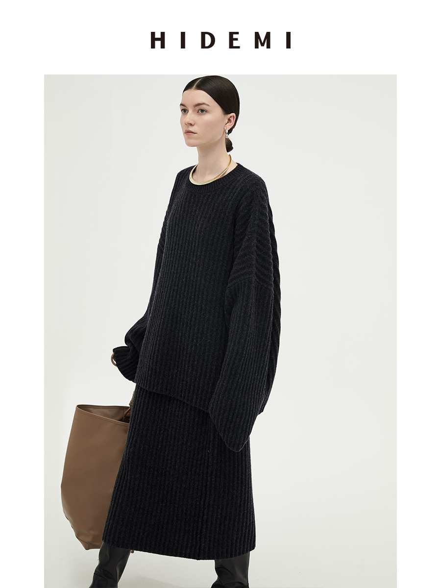 HIDEMI 美利奴羊毛厚款粗针套装 毛衣/半身裙