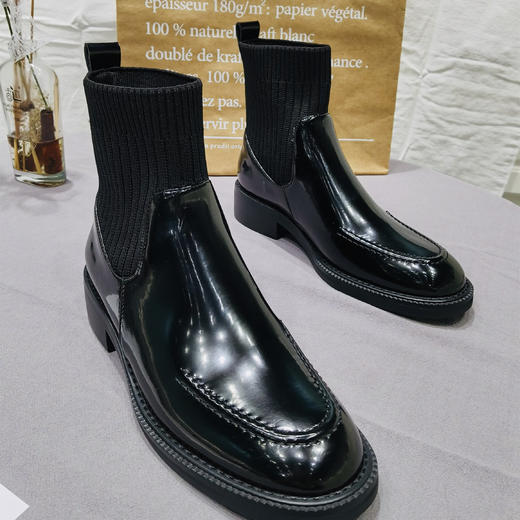 【亏本清仓】THE SOWING 全皮英伦方头粗跟机车靴拼接款裸靴 鞋子偏大半码（不支持退换） [福利品] 商品图0