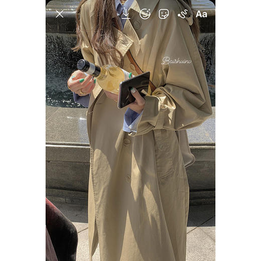 【服饰鞋包】卡其色开叉风衣外套女春秋百搭气质设计感中长款过膝大衣 商品图3