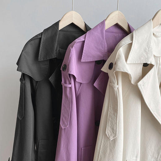 【服饰鞋包】橘芷风衣韩版女气质减龄宽松休闲纯色风衣外套中长款8677 商品图2