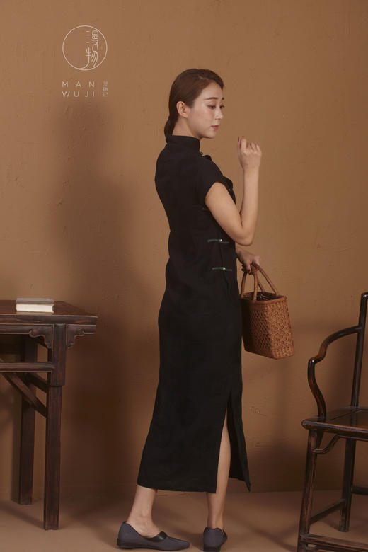 棉麻提花五粒扣连袖旗袍 商品图2