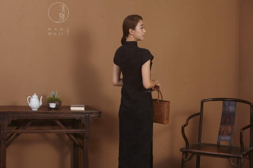 棉麻提花五粒扣连袖旗袍 商品图1