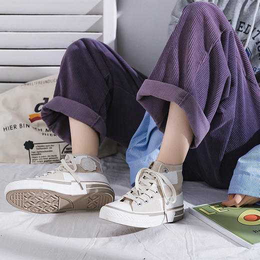 【服饰鞋包】新款女式乞丐帆布鞋高帮潮流格子拼接休闲鞋子女学生韩版 商品图3