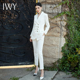 IWY/白色休闲西装套装女韩版气质ol主持人职业装播音艺考面试正装 C1346+p1246