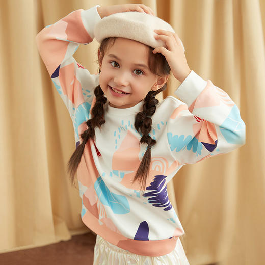 【女童卫衣】21年秋冬新品女童印花卫衣圆领套头内搭保暖上衣 商品图4