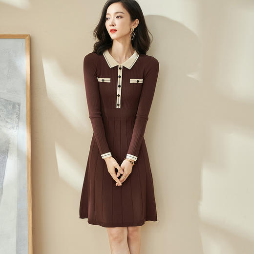 剩S 米思阳修身裙子气质休闲时尚温柔风针织polo领a字版连衣裙秋1755 商品图0