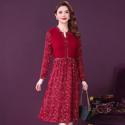 WXY-W-Z2-80131新款气质法式设计感印花打底毛衣裙子 商品图0