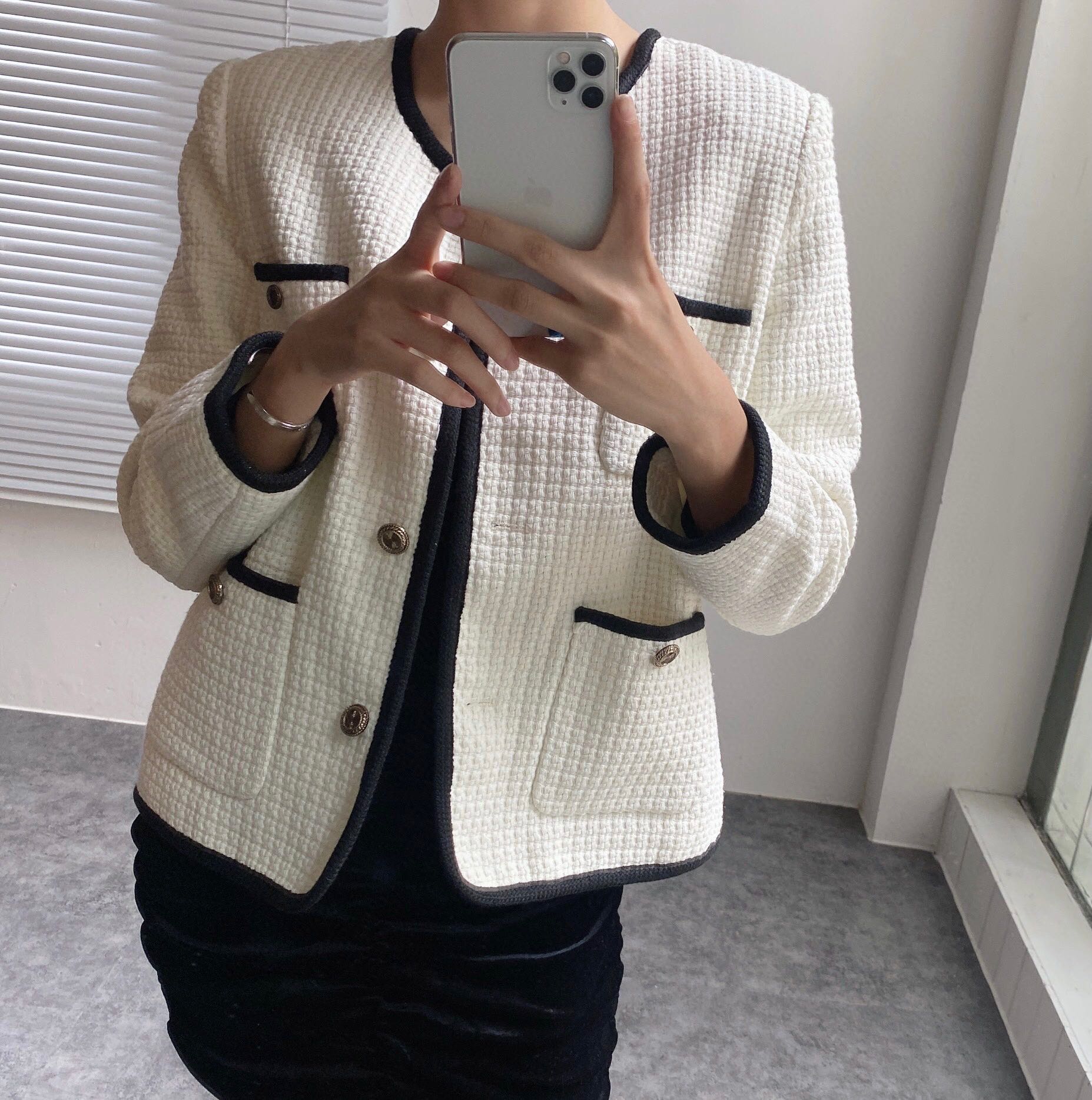 小香风撞色包边气质外套