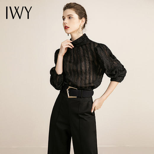 IWY/时尚黑色衬衫阔腿裤正装女长袖设计感修身干练休闲上班正装工作服 213146B1+P6 商品图1